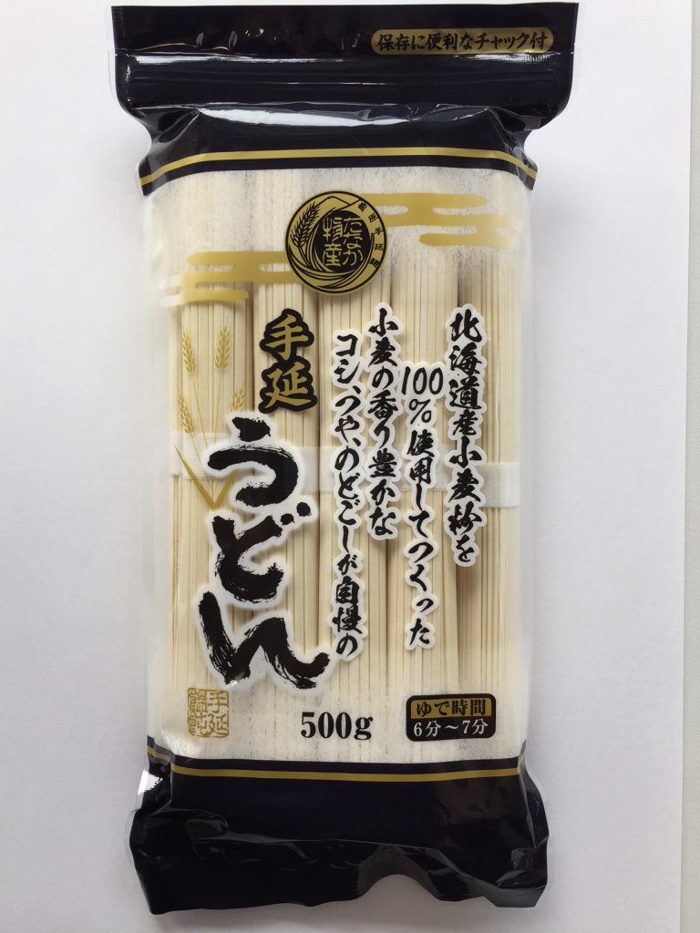 北海道産小麦粉を100％使用してつくった小麦の香り豊かなコシ、つや、のどごしが自慢の手延うどん500ｇ | 有限会社たなか物産 | 島原手延べ そうめんと食品ギフトの卸・販売